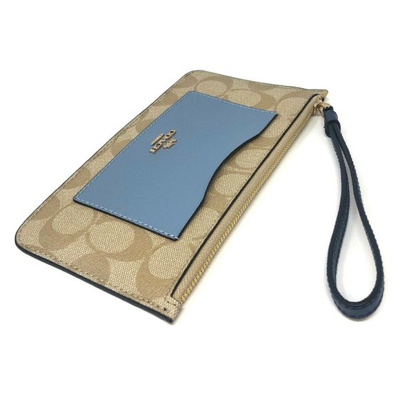 Coach Women's Zip Top Wallet in Colorblock Signature Canvas - Light Khaki/Multi - Picture 3 of 4